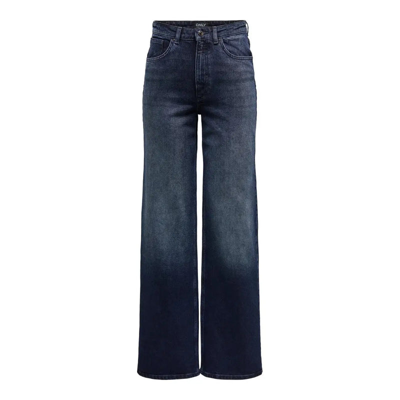 jambes larges bleu foncé Only Jean en denim bleu en coton biologique pour femme, délavage délavé et matière durable