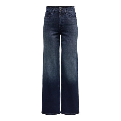 jambes larges bleu foncé Only Jean en denim bleu en coton biologique pour femme, délavage délavé et matière durable