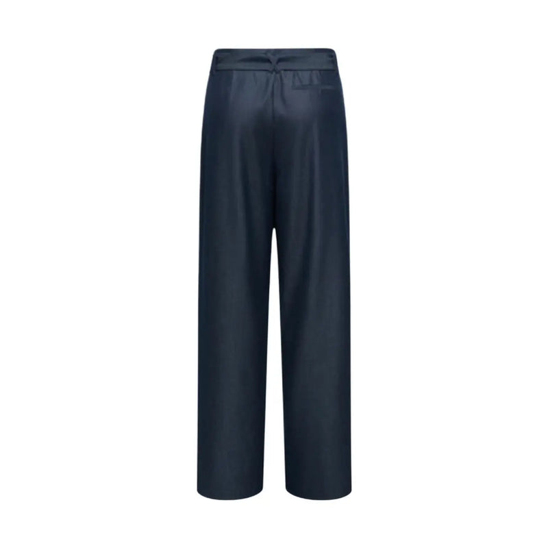 Only Pantalon large en satin bleu marine foncé pour femme, taille haute, plis discrets sur le devant, ceinture, fermeture éclair et bouton.