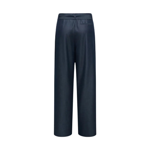 Only Pantalon large en satin bleu marine foncé pour femme, taille haute, plis discrets sur le devant, ceinture, fermeture éclair et bouton.