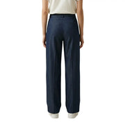bleu marine Only Pantalon large pour femme avec ceinture zippée et boutonnée, coupe ajustée et plis discrets sur le devant.