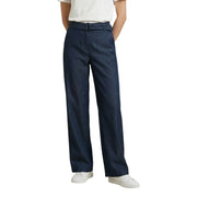 Pantalon large bleu marine pour femme avec ceinture, fermeture éclair et bouton, et poches avant par Only