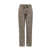 Pantalon taille haute en viscose à imprimé léopard taupe et marron avec ceinture à nouer pour femme par Only