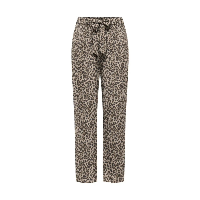 Pantalon taille haute en viscose à imprimé léopard taupe et marron avec ceinture à nouer pour femme par Only
