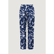 Only Pantalon palazzo en viscose bleue pour femme, orné d'un motif audacieux de feuilles tropicales bleu marine.
