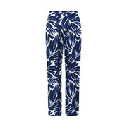 Only Pantalon palazzo bleu en viscose pour femme, en tissu blanc à motif de feuilles tropicales bleu marine.