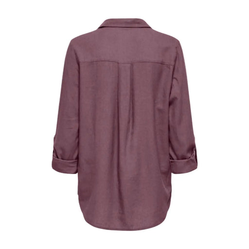 Only Chemise longue classique à col en V pour femme, en lin mélangé bordeaux mauve doux, avec poignets roulés et coupe décontractée