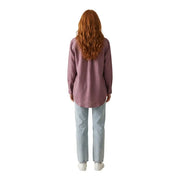Only Women Bordeaux long classic v neck shirt in soft mauve linen blend with long sleeves and relaxed fit