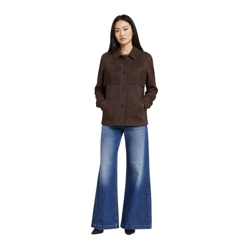 Only women brown suede blazer jacket with fringe detailing across the chest for a stylish look