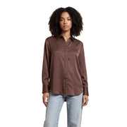 Only women brown viscose long classic shirt with sleek satin button up design and classic collar and cuffs