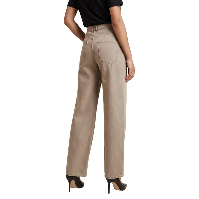 Only Jean beige taille haute à jambes larges en coton pour femme, en denim classique avec coutures apparentes, idéal pour le printemps-été.
