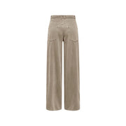 Jean beige en coton denim à jambes larges pour femme, coupe décontractée et poches arrière classiques (vue de dos).