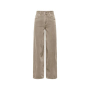 Jean beige en denim de coton à jambes larges, taille haute et coupe classique cinq poches, idéal pour le printemps-été. only femmes