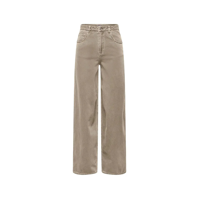 Jean beige en denim de coton à jambes larges, taille haute et coupe classique cinq poches, idéal pour le printemps-été. only femmes