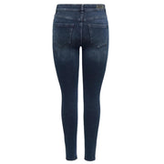 Only Jean en coton pour femme, bleu stretch, coupe slim, avec délavage subtil aux cuisses, idéal pour l'automne.