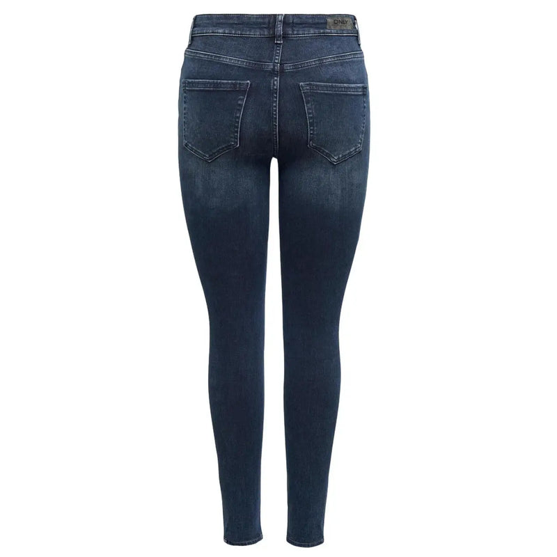 Only Jean en coton pour femme, bleu stretch, coupe slim, avec délavage subtil aux cuisses, idéal pour l'automne.
