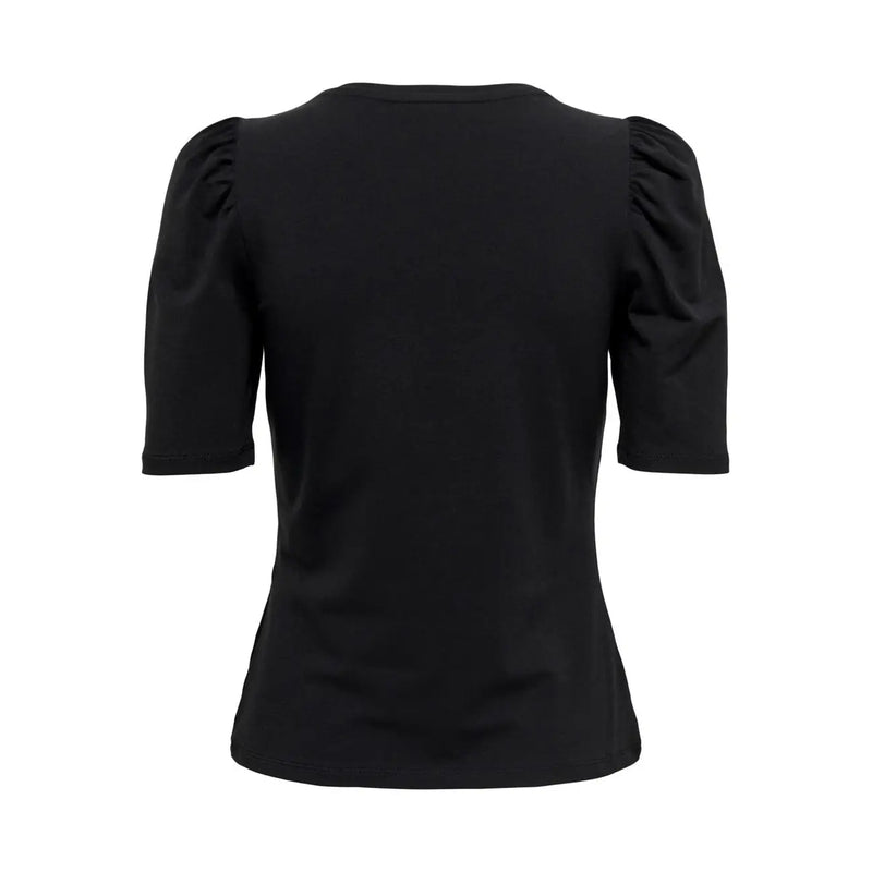 Only women cotton black short sleeve t shirt with puffed sleeves and round neckline for casual wear