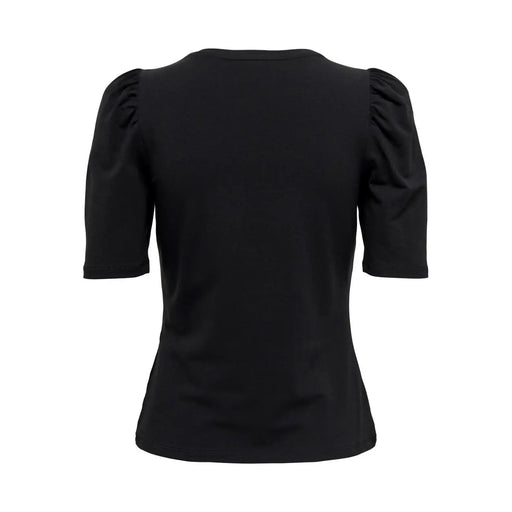 Only T-shirt noir à manches courtes en coton pour femme, avec manches bouffantes et col rond, idéal pour un style décontracté.