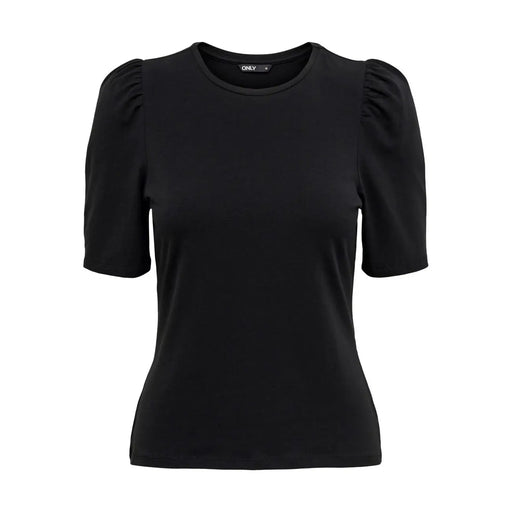 T-shirt noir en coton à manches courtes, manches bouffantes et col rond, par Only Femmes portant l'étiquette de la marque