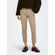 Pantalon chino en coton kaki coupe slim pour femme, avec ourlets roulés et fermeture éclair à bouton. only