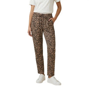 Pantalon décontracté en viscose à imprimé léopard marron et noir, avec taille élastiquée à cordon et poches avant, pour femme