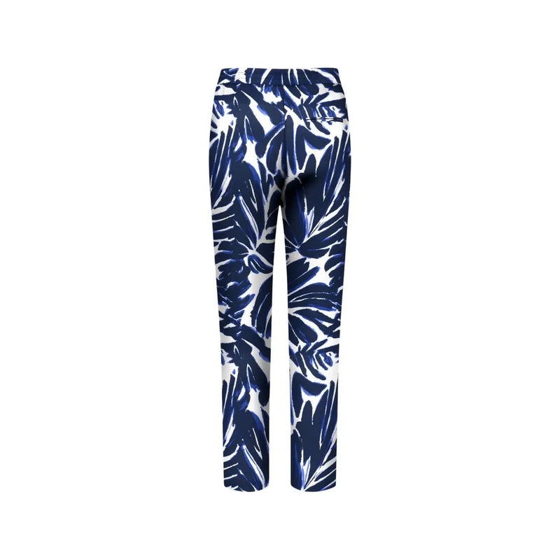 Pantalon en viscose pour femme à motif de feuilles tropicales bleues et blanches avec poches avant par Only Femmes