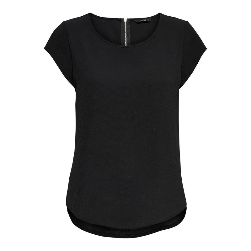 Black short-sleeved top with subtle zipper neckline detail made of polyester from Only women green blouse collection