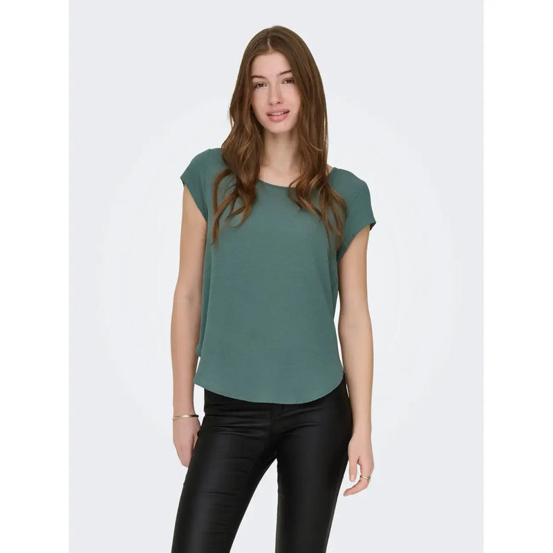 Only women green blouse with short flutter sleeves made of soft polyester chiffon in a relaxed fit