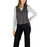 Only Gilet gris à col en V boutonné pour femme, en polyester mélangé, coupe ajustée et texture subtile, dans un élégant coloris gris foncé.