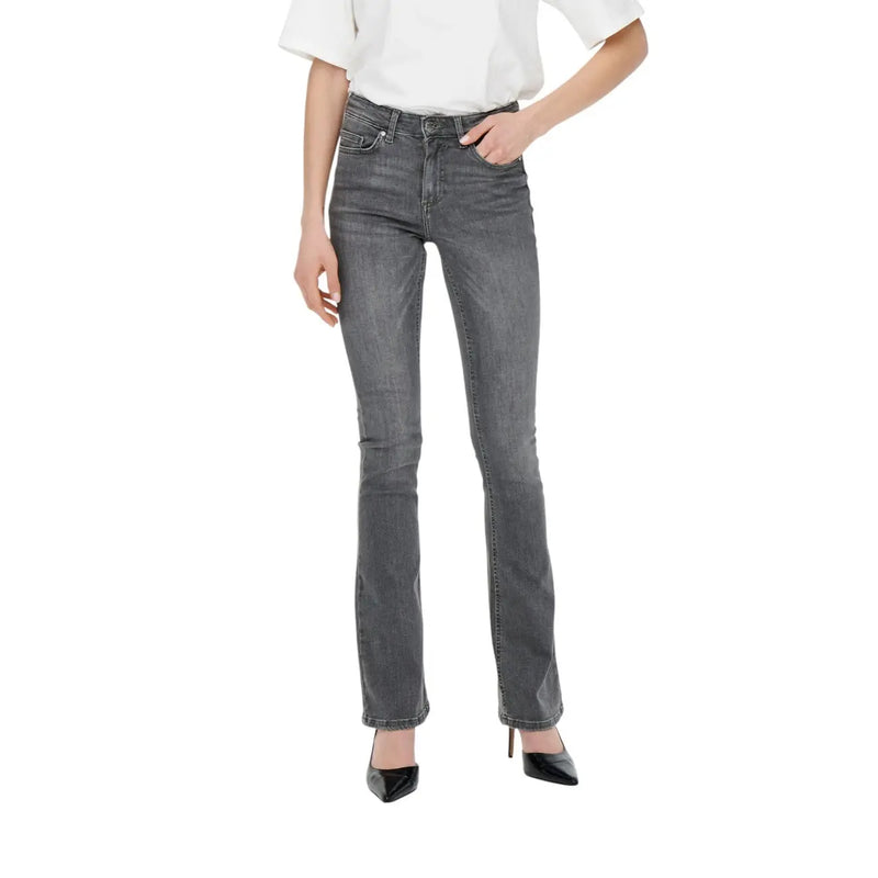 Jean en denim stretch gris foncé pour femme, coupe droite et légèrement évasée. Only