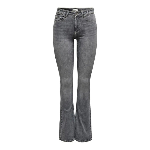 Only Jean en coton stretch gris foncé pour femme, taille haute et jambes évasées