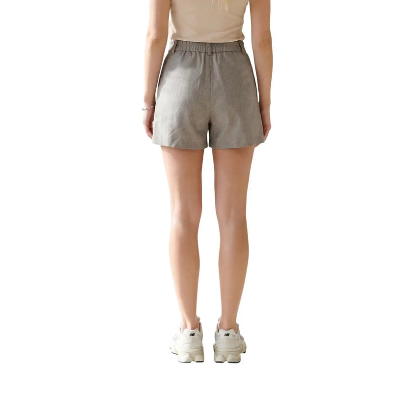 Only women grey polyester tailored shorts in beige high waisted design with elastic waistband and minimalist style