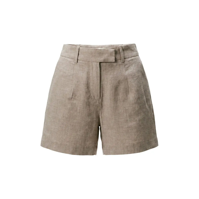 Beige linen tailored shorts with subtle woven texture and high waistband for women from only grey polyester collection