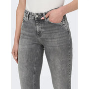 Only Jean en coton stretch gris pour femme, taille haute, coupe slim et délavage subtil.