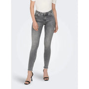 Only Jean slim taille haute en coton stretch gris délavé pour femme, ourlets effilochés