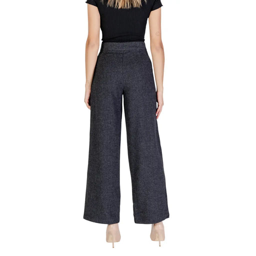 Only Pantalon large en laine mélangée grise pour femme, en tissu texturé, taille haute, coupe slim, idéal pour l'automne et l'hiver.