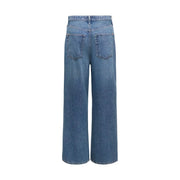 verso de only Jean femme bleu clair en mélange de coton, délavage moyen, pantalon large en denim bleu, taille haute et poches