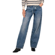Only Jean en coton bleu clair pour femme, coupe large, taille élastiquée avec cordon de serrage, délavage moyen.