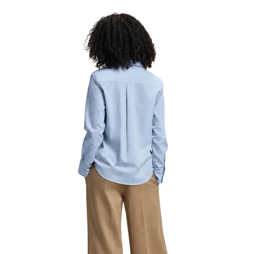 Only Polo long en coton bleu clair pour femme, orné de perles et d'un col classique, coupe ajustée.