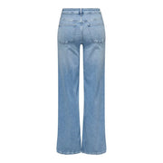 Only Jean en coton biologique bleu clair pour femme, vu de dos, coupe large délavée et poches classiques