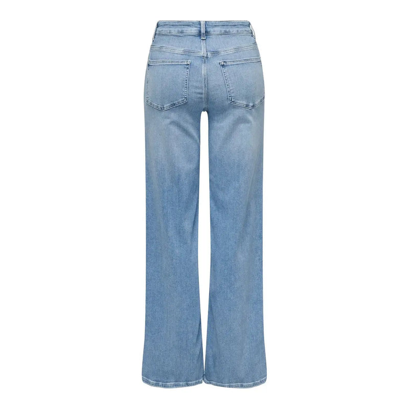 Only Jean en coton biologique bleu clair pour femme, vu de dos, coupe large délavée et poches classiques