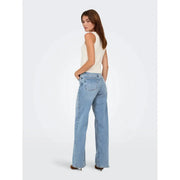 Only Jean en coton biologique bleu clair pour femme, coupe évasée à jambes larges et délavage clair