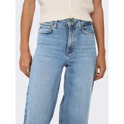 Only Jean taille haute bleu clair en coton biologique pour femme, coupe droite et design classique à cinq poches