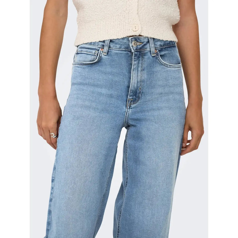 Only Jean taille haute bleu clair en coton biologique pour femme, coupe droite et design classique à cinq poches