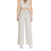 Pantalon beige taille haute à jambes larges en lin mélangé par Only femmes avec tissu lisse et ceinture élastique