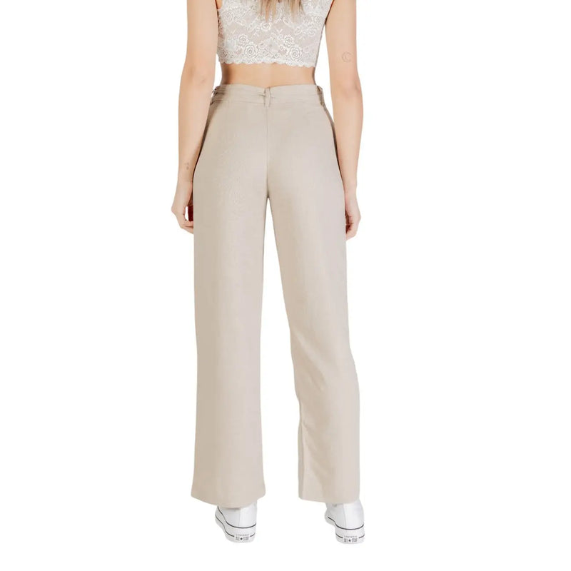 Pantalon beige taille haute à jambes larges en lin et viscose de only femmes avec une silhouette droite et élégante pour le printemps-été