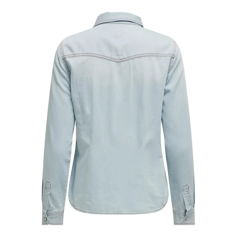 Light blue cotton denim shirt for women with classic collar and buttoned cuffs from Only article 15315185