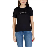 Only Women organic cotton black round neck t shirt size S with short sleeves and three sparkling heart embellishments across chest