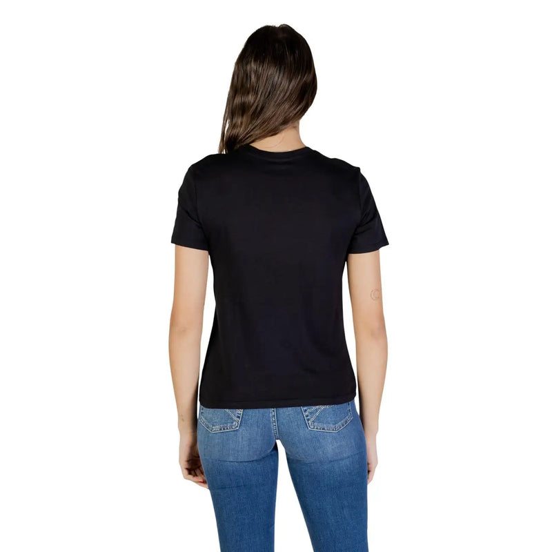 Black short-sleeved crew neck t shirt in organic cotton by Only Women size S with smooth fabric finish