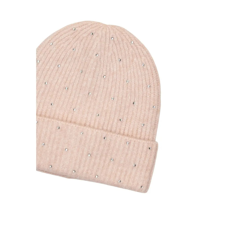Only women pink rhinestone beanie cap wool blend with soft blush pink ribbed knit and silver rhinestone accents